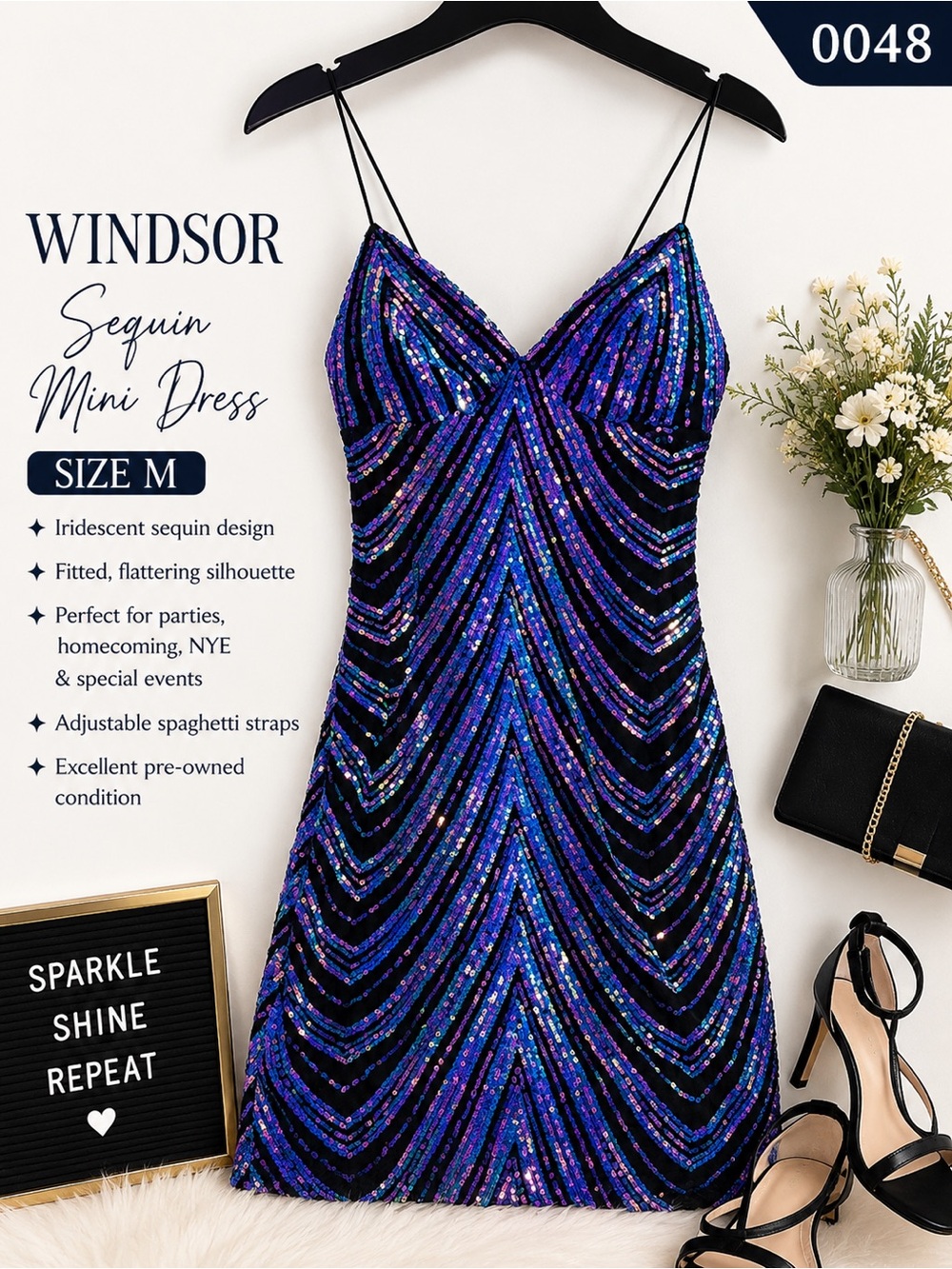Windsor Iridescent Sequin Mini Dress in Blue and Purple
